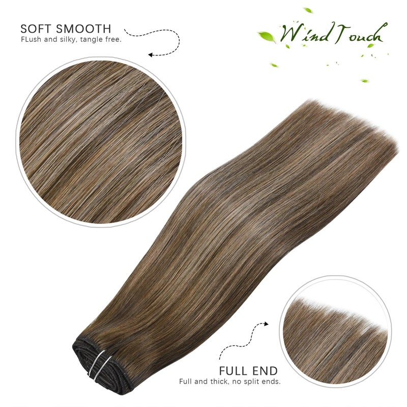 WindTouch Clip in Hair Extensions Ombre Medium Brown to Caramel Blonde Balayage Clip in Hair Extensions Real Human Hair 18Inch 7Pcs 120g - Image 3